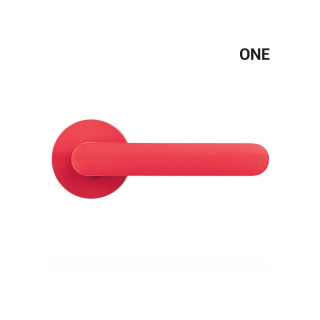 Klamka One truskawkowa czerwień na rozecie okrągłej z rozetą na wkładkę Colombo