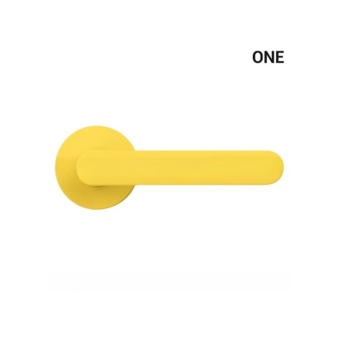 Klamka One cytrynowy żółty na rozecie okrągłej z rozetą na klucz Colombo