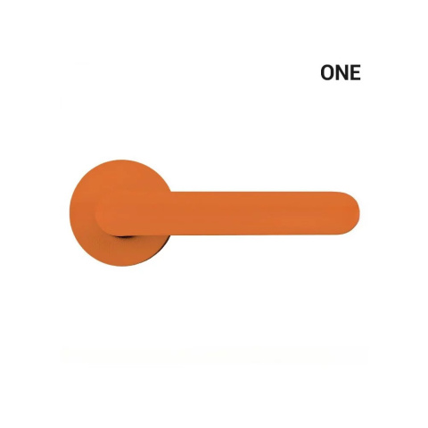 Klamka One pomarańczowy zachód słońca na rozecie okrągłej z rozetą na wc Colombo