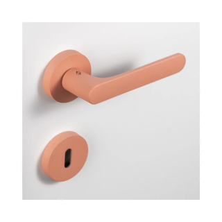 Klamka One różowy brudny na rozecie okrągłej z rozetą na klucz Colombo