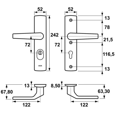 Klamko Klamka AXA Arrow Flex Premium F8 czarna rozstaw 72 mm