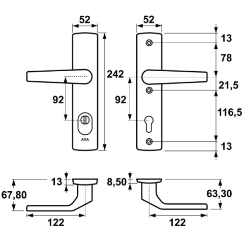 Klamko Klamka AXA Arrow Flex Premium F8 czarna rozstaw 92 mm