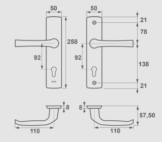 Klamko Klamka AXA Manitoba ++ F4 stare złoto rozstaw 92 mm