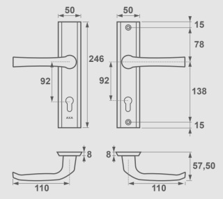 Klamko Klamka AXA Niagara ++ F6 inox rozstaw 92 mm