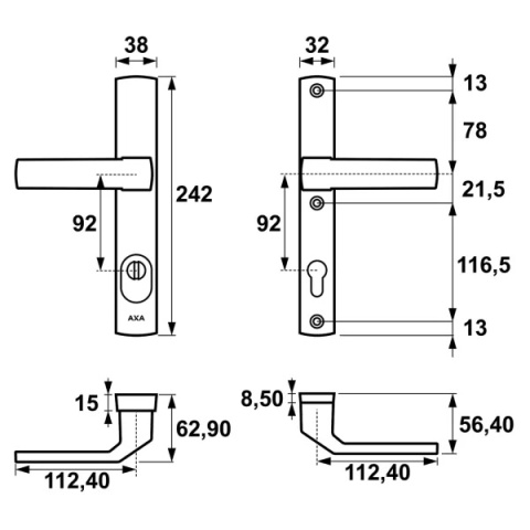 Klamko Klamka AXA Solid Flex Premium F4 stare złoto rozstaw 92 mm