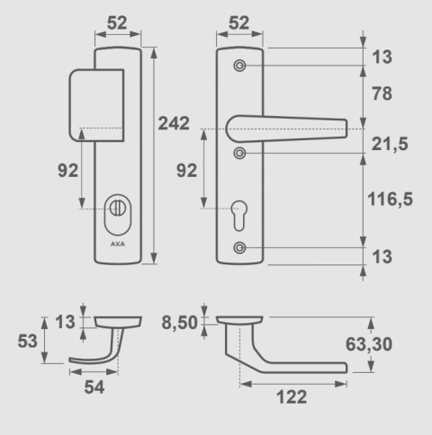 Klamko Pochwyt AXA Arrow Flex Premium ++ F8 czarna rozstaw 92 mm