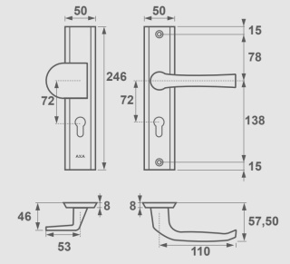 Klamko Pochwyt AXA Niagara ++ F4 stare złoto rozstaw 72 mm
