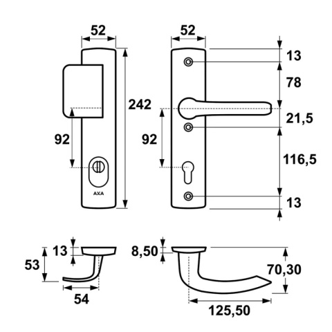 Klamko Pochwyt AXA Jupiter Flex Premium ++ F4 stare złoto rozstaw 92 mm