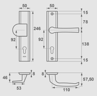 Klamko Pochwyt AXA Niagara ++ F6 inox rozstaw 92 mm