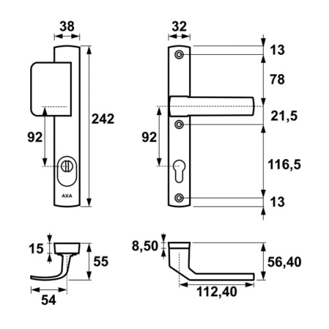 Klamko Pochwyt AXA Solid Flex Premium ++ F6 inox rozstaw 92 mm