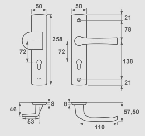 Klamko Pochwyt AXA Manitoba ++ F4 stare złoto rozstaw 72 mm