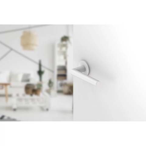 Klamka Elle Slim biała na rozecie okrągłej Corona