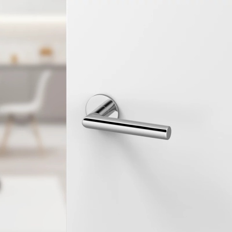 Klamka Elle Slim chrom błyszczący na rozecie okrągłej Corona