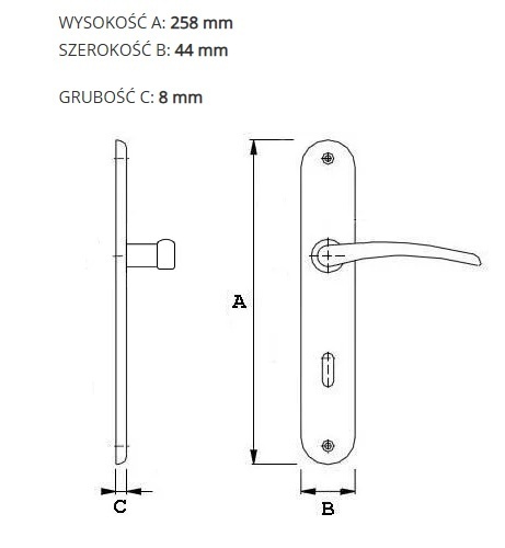 Klamka Tuluza M1/M2 mosiądz/mosiądz satyna długi szyld na wkładkę rozstaw 72 mm Domino