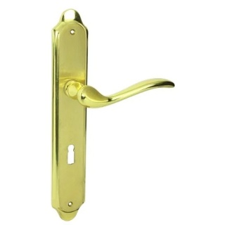 Klamka Tuluza M1/M2 mosiądz/mosiądz satyna długi szyld na klucz rozstaw 72 mm Domino