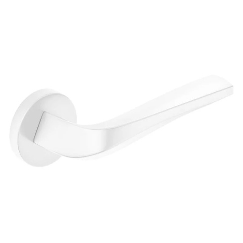 Klamka Flow biała na rozecie okrągłej Corona