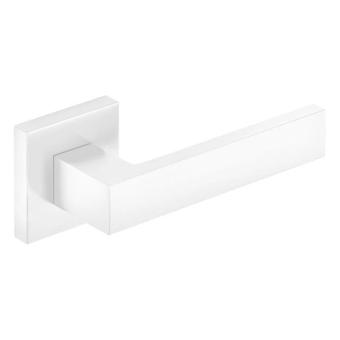 Klamka Focus biała na rozecie kwadratowej Corona