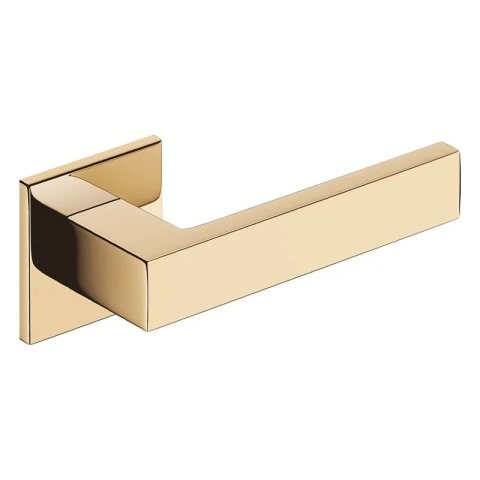 Klamka Focus Slim mosiądz błyszczący PVD na rozecie kwadratowej Corona