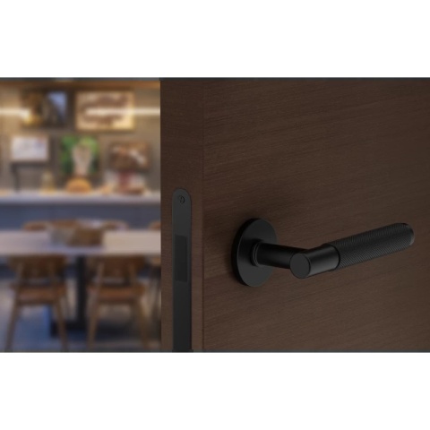 Klamka Time Slim czarna na rozecie okrągłej Corona