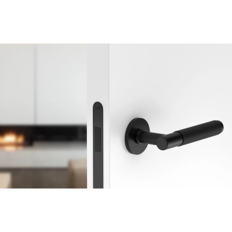 Klamka Time Slim czarna na rozecie okrągłej Corona