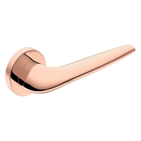 Klamka Soft miedź błyszcząca PVD na rozecie okrągłej Corona