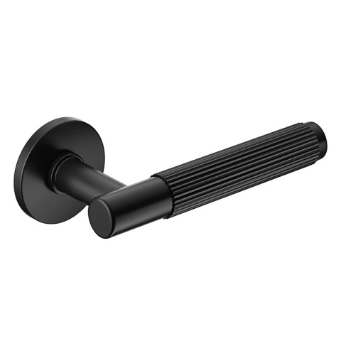 Klamka Time Linear Slim czarna na rozecie okrągłej Corona