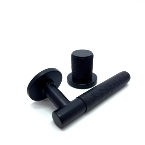 Klamko Gałka Time R Slim stała prawa czarna na rozecie okrągłej Corona