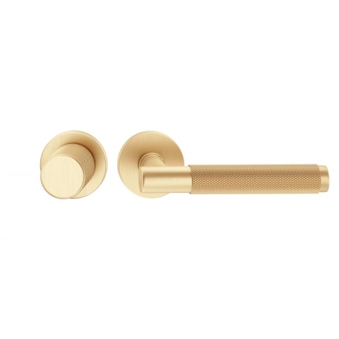 Klamko Gałka Time R Slim ruchoma prawa mosiądz matowy na rozecie okrągłej Corona