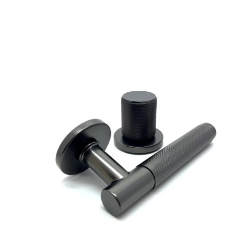 Klamko Gałka Time R Slim stała prawa gunmetal na rozecie okrągłej Corona